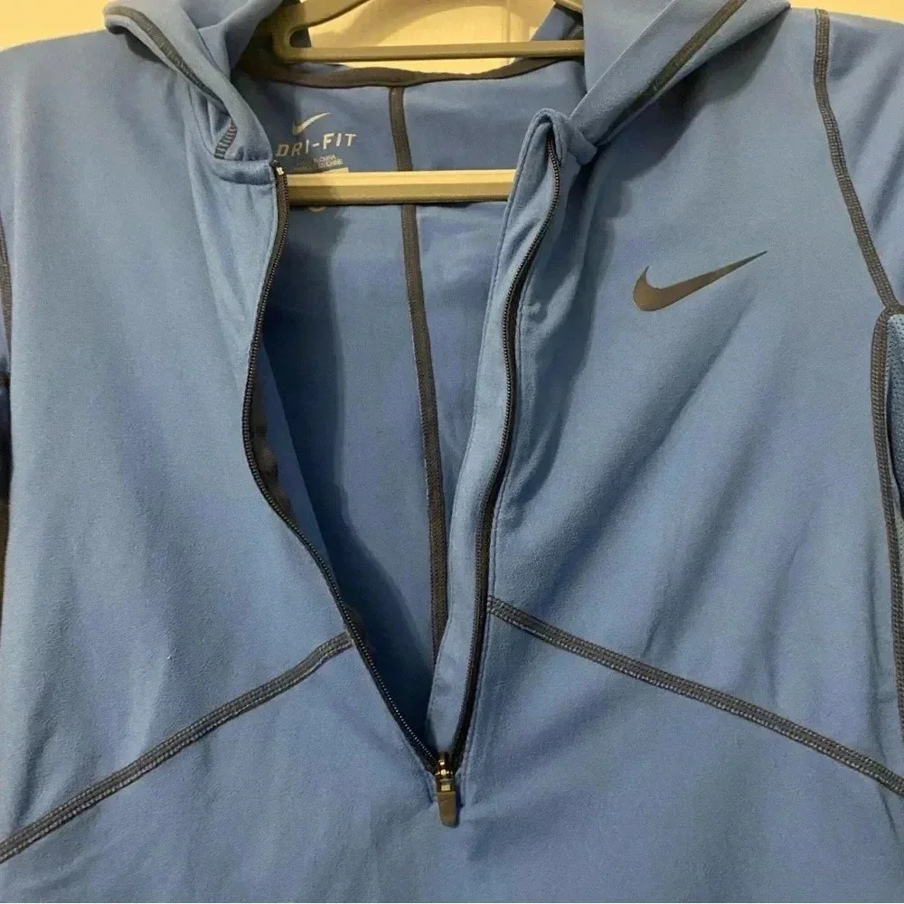 NIKE Women's Half Zip Blue Dri-Fit Running Athletic Hoodie Sweatshirt Size Small
